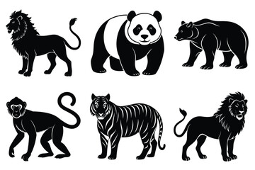 Animals silhouette set. Wild animals silhouette collection vector illustration on white background