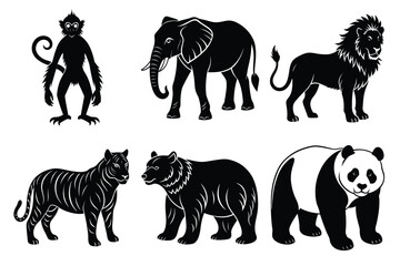 Animals silhouette set. Wild animals silhouette collection vector illustration on white background