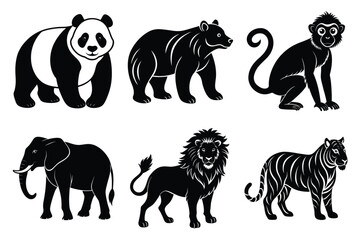 Animals silhouette set. Wild animals silhouette collection vector illustration on white background
