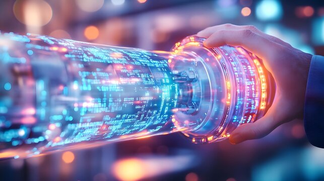 futuristic data stream in hand - metaverse