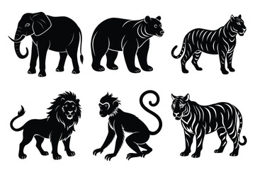Animals silhouette set. Wild animals silhouette collection vector illustration on white background