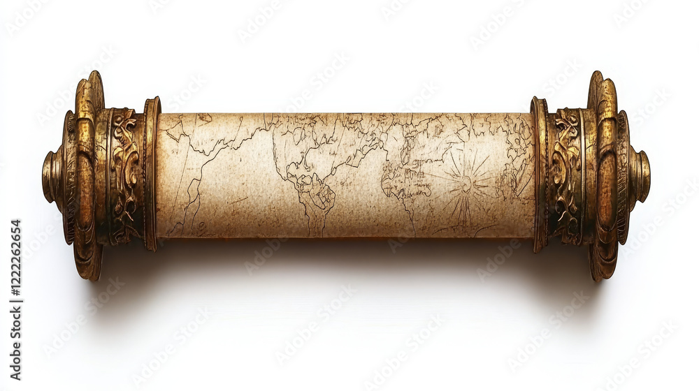 Poster realistic open parchment scroll isolated on transparent background. vector illustration of old paper