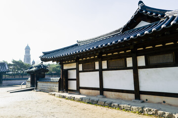 Naklejka premium Korean Traditional Hanok Village Scenery