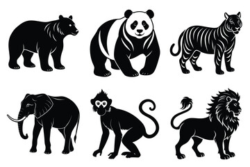 Animals silhouette set. Wild animals silhouette collection vector illustration on white background