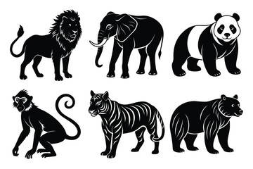 Animals silhouette set. Wild animals silhouette collection vector illustration on white background