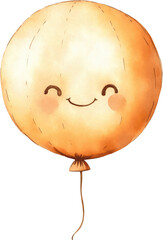 Cute watercolor yellow balloon with cute smiling face, pastel colors, transparent background. Nursery wall decor, newborn baby celebration. Digital print