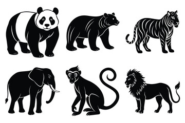 Animals silhouette set. Wild animals silhouette collection vector illustration on white background