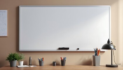 Mock Up White Board For Design Presentation,Blank projection screen on white wall in office,horizontal, no people, color image, blank, business, empty, spain, white color, device screen, whiteboard - 