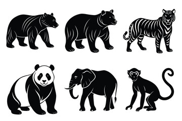 Naklejka premium Animals silhouette set. Wild animals silhouette collection vector illustration on white background