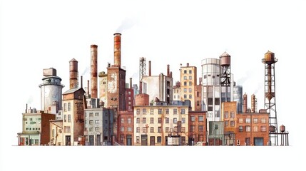 Obraz premium Industrial landscape scene depicting factories and structures urban environment digital art aerial perspective
