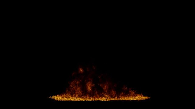 Realistic fire flames animation on a black backdrop, perfect for special effects, overlays, or background elements, with seamless loop for continuous use