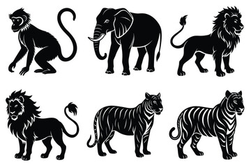 Animals silhouette set. Wild animals silhouette collection vector illustration on white background