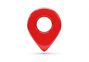 3D render of a glossy red location pin, designed as a map marker icon.