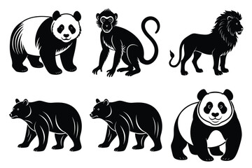 Animals silhouette set. Wild animals silhouette collection vector illustration on white background