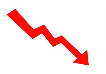 red downward arrow, symbolizing financial decline, a stock market crash, or an economic downturn.