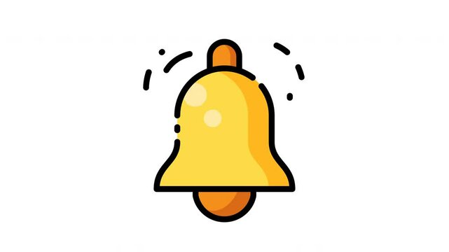 Animated gold bell ringing loudly, perfect for notification alerts in digital designs, websites, apps, and social media platforms.
