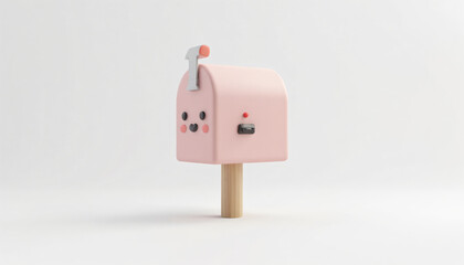 A cute 3d Model of A pink ice cream popsicle on a wooden stick. isolated on white background.