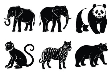 Animals silhouette set. Wild animals silhouette collection vector illustration on white background