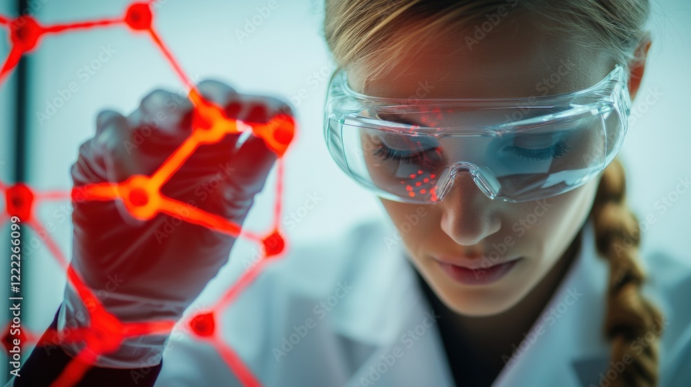 Aufkleber female scientist investigating molecular structure with advanced technology in laboratory environmen