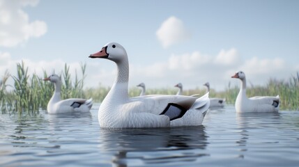 Obraz premium Graceful Geese on Calm Water