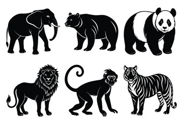 Animals silhouette set. Wild animals silhouette collection vector illustration on white background