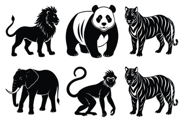 Animals silhouette set. Wild animals silhouette collection vector illustration on white background