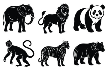 Animals silhouette set. Wild animals silhouette collection vector illustration on white background