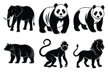 Animals silhouette set. Wild animals silhouette collection vector illustration on white background