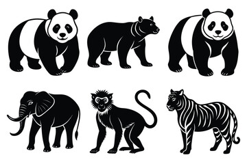 Animals silhouette set. Wild animals silhouette collection vector illustration on white background