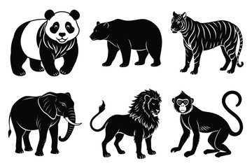 Animals silhouette set. Wild animals silhouette collection vector illustration on white background