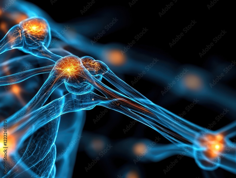 Aufkleber ray human joint concept. abstract visualization of interconnected neurons with glowing nodes on a da