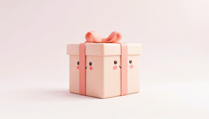 A cute 3d Model of A pink gift box with a pink bow on top. isolated on white background.