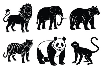 Animals silhouette set. Wild animals silhouette collection vector illustration on white background