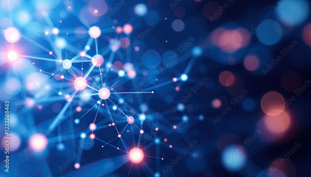 Poster abstract network connection with glowing nodes and bokeh background
