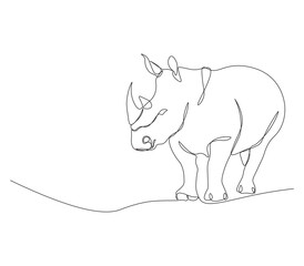 Continuous One Line Drawing of Rhinoceros. Single Line Drawing Illustration of Rhinoceros. Wild Rhinoceros Concept in Continuous Line Art. Editable Outline