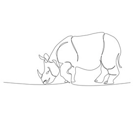 Continuous One Line Drawing of Rhinoceros. Single Line Drawing Illustration of Rhinoceros. Wild Rhinoceros Concept in Continuous Line Art. Editable Outline