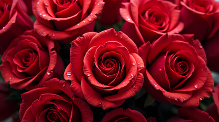 Natural fresh red roses flowers pattern wallpaper. top view, Red rose flower wall background.