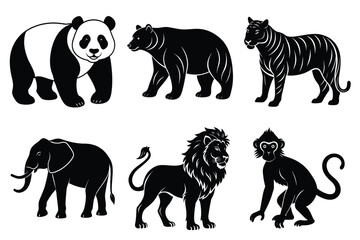 Animals silhouette set. Wild animals silhouette collection vector illustration on white background