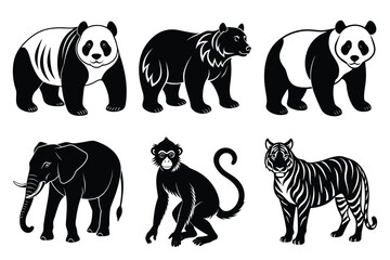 Obraz premium Animals silhouette set. Wild animals silhouette collection vector illustration on white background