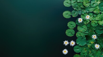 Water Lilies and Green Leaves Floating on Calm Pond Water Creating a Serene Natural Scene