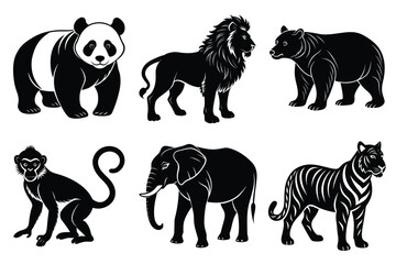 Animals silhouette set. Wild animals silhouette collection vector illustration on white background