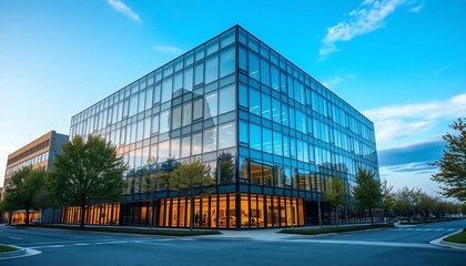 Fototapeta premium Modern Glass Office Building at Dusk