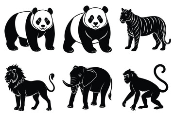 Naklejka premium Animals silhouette set. Wild animals silhouette collection vector illustration on white background