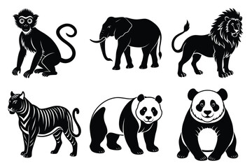 Animals silhouette set. Wild animals silhouette collection vector illustration on white background