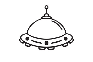 Flying saucer or ufo spaceship doodle hand drawn icon. Outline drawing flying saucer line clipart symbol