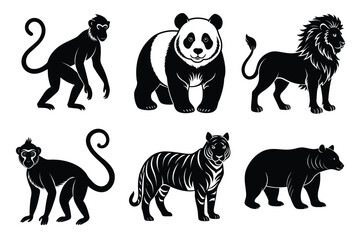 Animals silhouette set. Wild animals silhouette collection vector illustration on white background