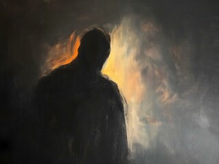 figure with crown of thorns, sepia tones, textured background, somber mood