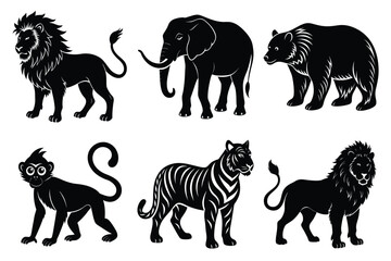 Animals silhouette set. Wild animals silhouette collection vector illustration on white background