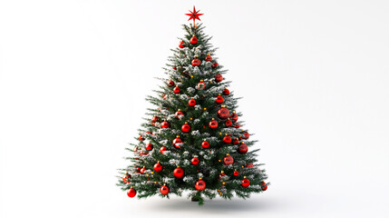 Obraz premium Decorated Christmas tree with red and gold ornaments and gifts underneath. isolated on white background