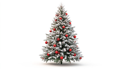 Obraz premium Decorated Christmas tree with red and gold ornaments and gifts underneath. isolated on white background